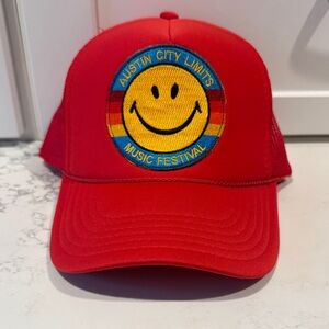 Aviator Nation Red Smiley Face Austin City Limits Festival Trucker Hat